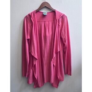 C & C California Cotton Blend Coral Cardigan Long Sleeves Hooded Beachy Women L